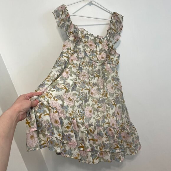 BLU PEPPER May Flowers Ruffled Dress Cream Ivory Etc Floral Cottagecore Babydoll - Picture 9 of 16